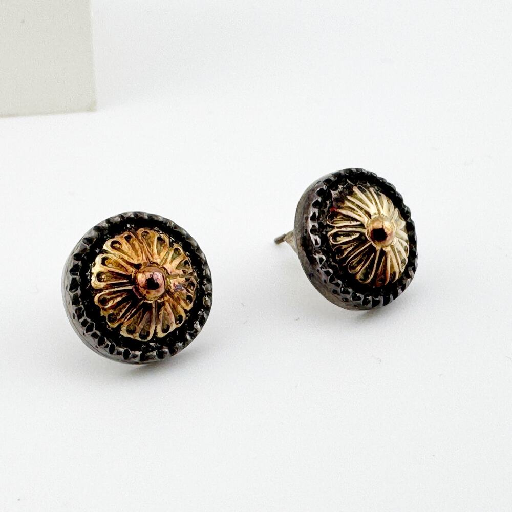 Cynthia Gale Sterling Silver Garnet Earrings‎ 18K Gold Byzantine Cross Stud